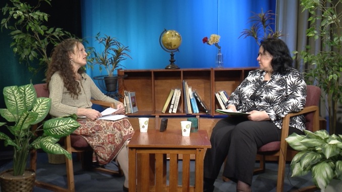 Ose Schwab (left), producer host of the new multi-media program “Inside Malden” interviews her first local guest, Souad Akib, of the American Association of Arab Women.